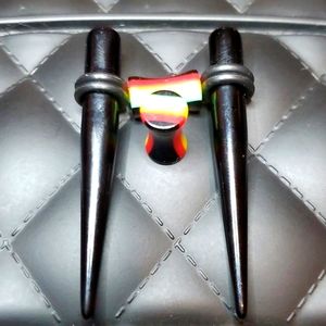 Jamaica flag Gauges, black Tapers 2 pair ear plugs body piercing jewelry 2…